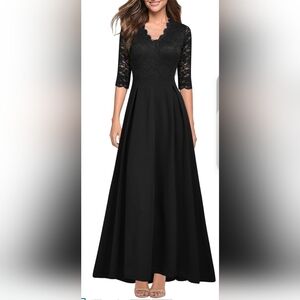 Elegant Black Long Sleeve Evening Dress